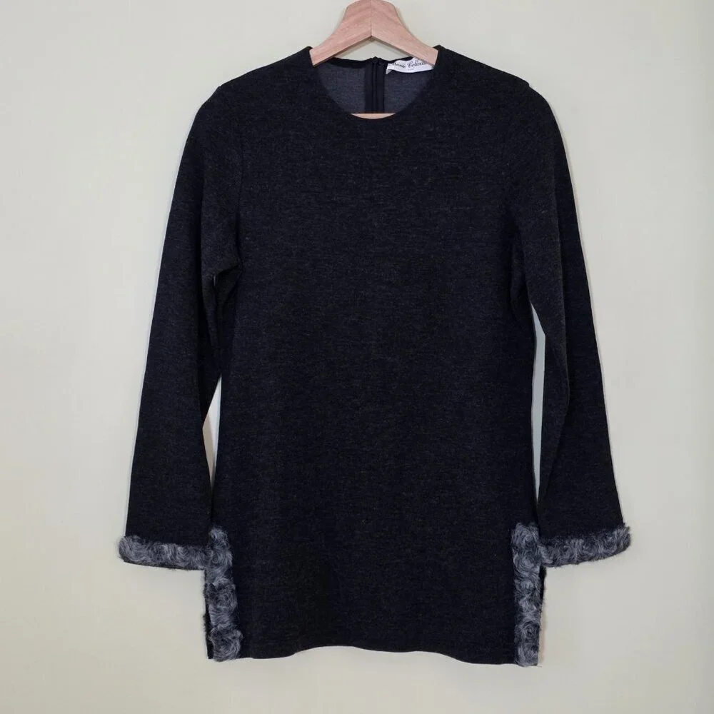 Manie Collection Paris Sweater Womens M Gray LS Cotton Blend Retro France Made - Picture 1 of 16